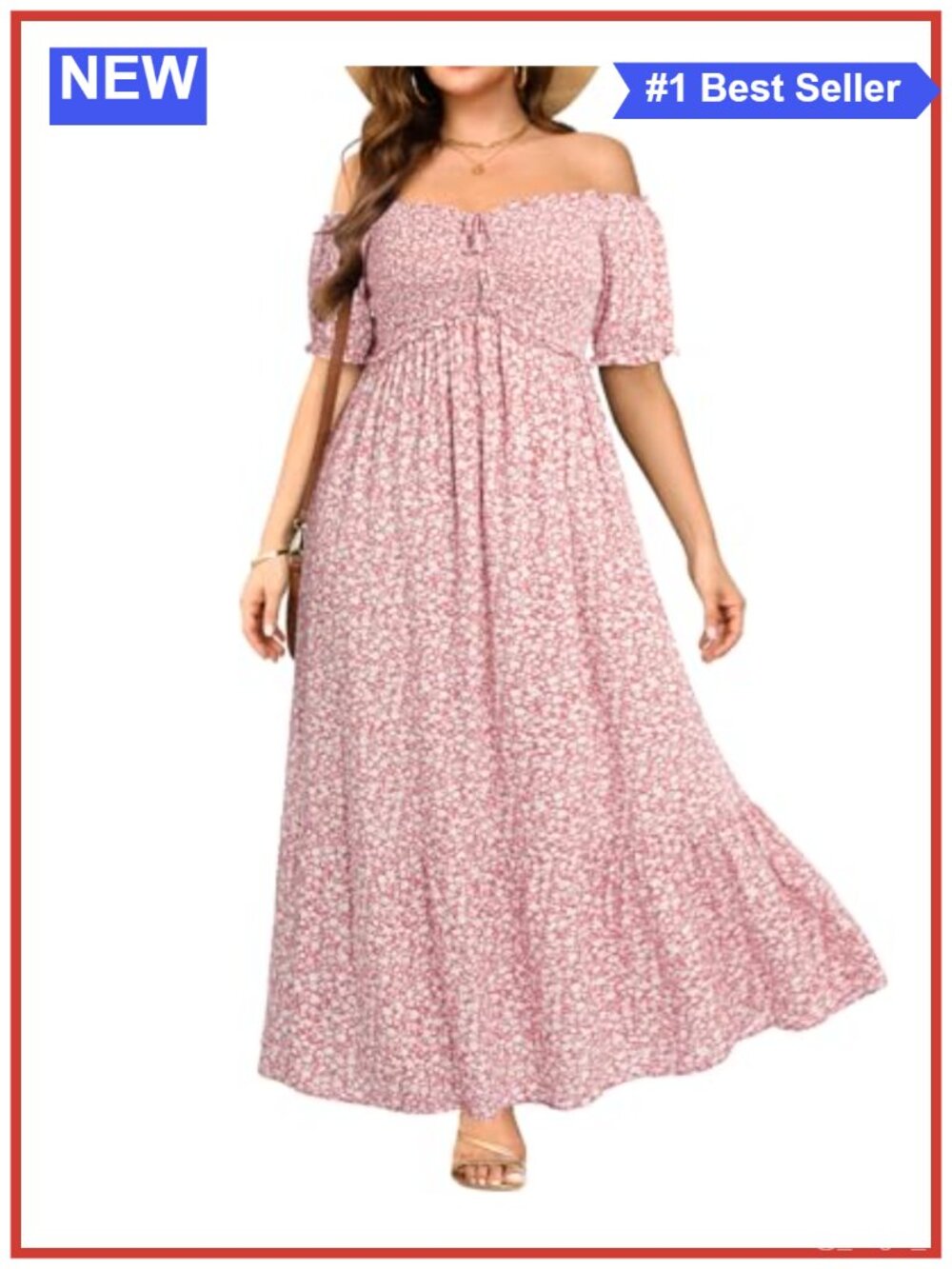 Plus Size Off Shoulder Boho Maxi Dress Puff Sleeve A-Line Summer